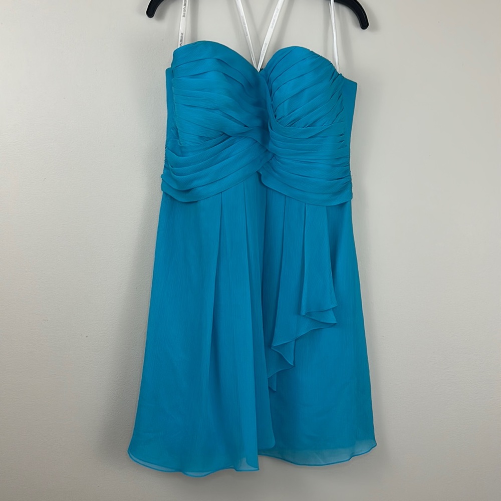 David’s Bridal Knee-Length Aqua Blue Bridesmaid Dress, Sz 14